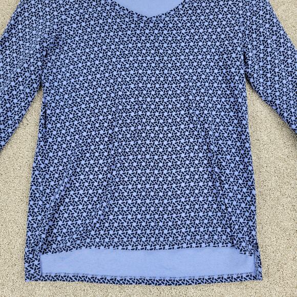 Talbots Womens Weekend Tee Large‎ Blue Printed Stretch Knit 3/4 Sleeve Pullover - Picture 3 of 12